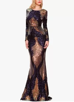 Lin Lin Q Women's Formal Sequin Evening Maxi Mermaid Dress Multi Color Small • $44.99