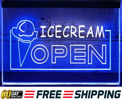 Ice Cream Open LED Neon Light Sign Shop Bar Business Display Wall Art Lamp Décor • $99.99