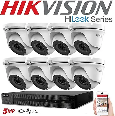 Hikvision Cctv System 5mp 4ch 8ch 16ch Dvr Hd Dome Camera White Home Outdoor Kit • £63.95