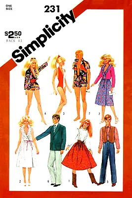 Vintage 1982 Barbie & Ken Clothes Pattern Reproduction 7 Outfits Simplicity 5807 • $7.95