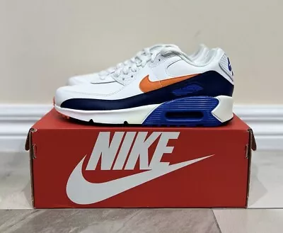 Nike Air Max 90 LTR White Orange Blue Shoes Casual Sneakers GS Kids Sz US 7Y ✅ • $110