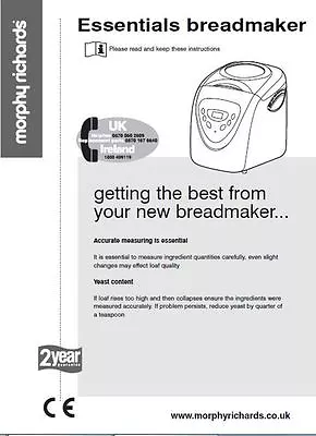 Morphy Richards Bread Machine Manual 48330 84400 • $21.99