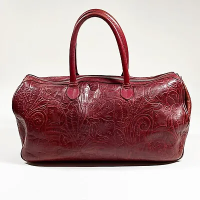 MAXX NEW YORK Red Burgundy Flower Embossed 100% Leather Women's Doctor's Bag PRC • $9.99