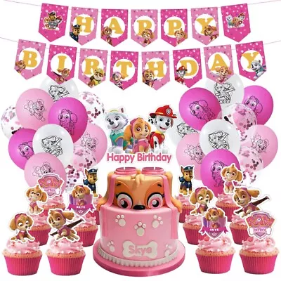 Paw Patrol Birthday Decoration Girl Party Supplies Tableware Banners Swirls Cups • $9.59