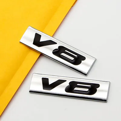 2x Silver Chrome Metal Black V8 Logo Engine Turbo Sport Car Emblem Badge Sticker • $9.99