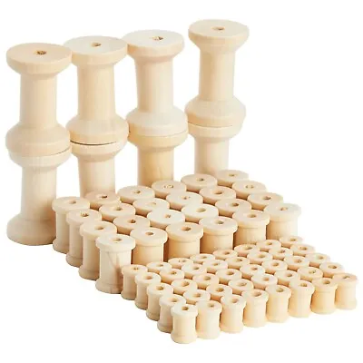 72 Pack Unfinished Wooden Spools For Crafts And Sewing DIY Project 3 Sizes • $14.99