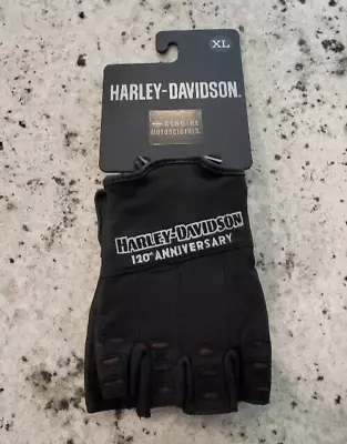 Harley Davidson 120th Anniversary True North Fingerless Leather Gloves Men Sz XL • $59.99