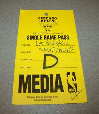 Chicago Bulls 1994-95 Single Game Press Pass Media Credentials Les Grobstein LUP • $19.99