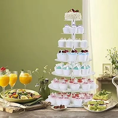 3/4/5/6 Tier Clear White Round Cup Cake Stand Acrylic Cupcake Stand Supplies Dis • $37.35