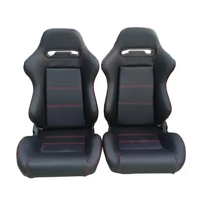 Balck New  Faux Leather 2 PCS Racing Seats Reclinable Bucket Seat Universal • $262.32