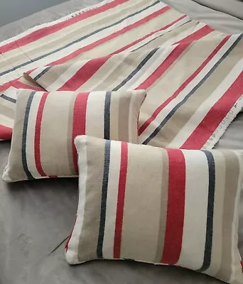 Pair Of Beige/red/navy Striped Laura Ashley Cushions And Matching Fabric • £19.99