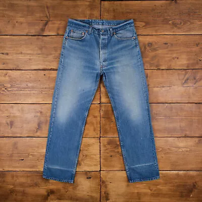 Vintage Levis 501 Jeans 34 X 30 USA Made 90s Medium Wash Straight Blue Red Tab • £50.39