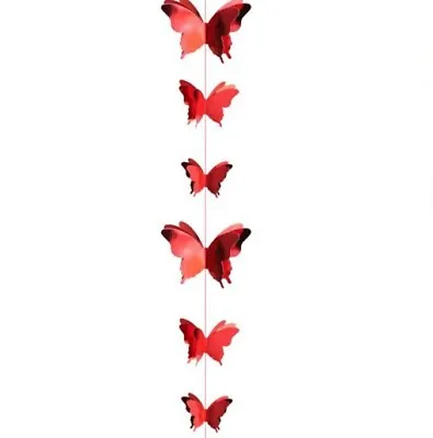 £4.99 • Buy Red Butterfly Garland Banner Bunting 2.7M Metallic Red Butterfly Paper 3D Banner