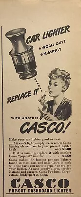 Casco Popout Dashboard Auto Lighters Bridgeport Conn. Vintage Print Ad 1946 • $10.77