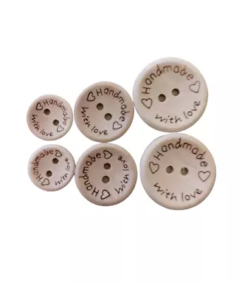 15mm 20mm 25mm   Handmade With Love  Wooden Buttons. Two Holes. • £1.99
