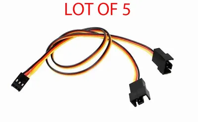 Lot Of 5 Pcs 3 Pin Fan Y Splitter Cables 12  Long W/ Black Connectors • $6.49