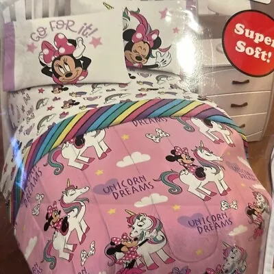 Disney Minnie Mouse Unicorn Twin Comfortere And 3-Piece Sheets Set • $100
