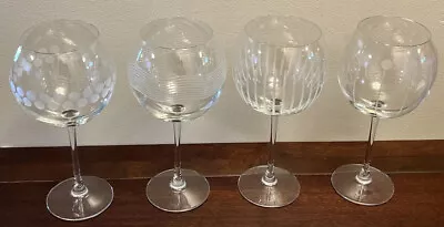 MIKASA CHEERS TOO Modern Etched Balloon Wine Goblets Glasses   9  Set Of 4 • $42.99