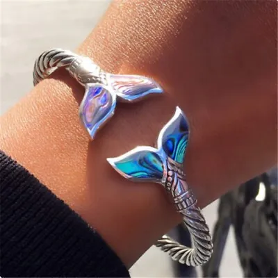 Women Sparkling Mermaid Tail Bangle Bracelet Charm Wedding Jewelry Adjustable • $3.38