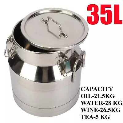Stainless Steel Milk Can Wine Dairy Farm Silicone Seal Storage Can +LID 28L/35L • £60.99