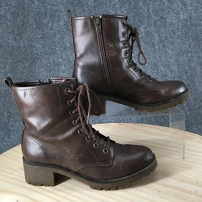 Madden Girl Boots Womens 8.5 Eloisee Lace Up Ankle Combat Brown Faux Leather • $20.89