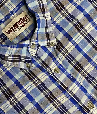 Wrangler Rugged Wear Short Sleeve Button Up Large Shirt Mens Blue/Black/White • $14.87