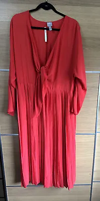 £25.99 • Buy Asos Tall Size 20 18 Red Pleated Midi Dress Long Sleeves V Neck Bnwt Christmas 