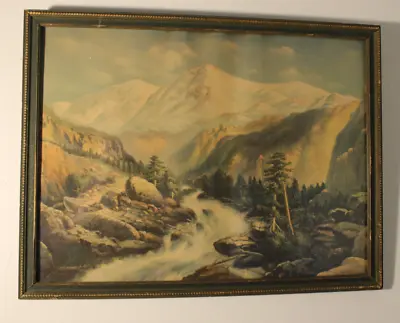 Lithograph Western Canyon River Vintage 1920s - 1940s Print Framed With Glass • $45