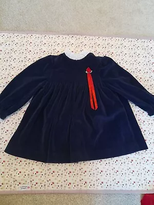 Baby Girls 86cm Dress Navy Blue Velvet 12 Months Vintage BHS • £0.99