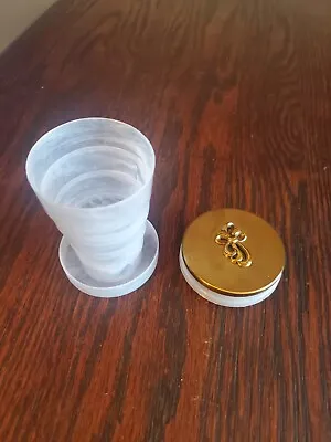 Vintage Gold Tone Collapsible Telescoping Tuckaway Travel Cup And Pill Box • $20