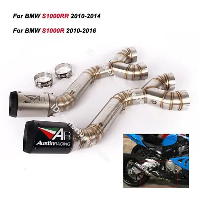 For BMW S1000RR 2010-14 Exhaust Tips Muffler Carbon Mid Link Pipe S1000R 2010-16 • $200.69