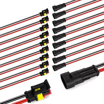 10 Pairs 2 Pin Way Car Waterproof Electrical Connector Plug With Wire AWG Marine • $8.59