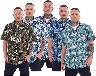 Mens Casual Shirts 100% Cotton Printed Short Sleeve Regular Big Size Formal Top • £10.95