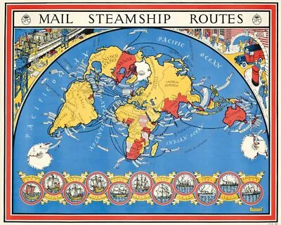 Mail Steamship Routes : MacDonald Gill C1937 Art Print Suitable For Framing  • $59
