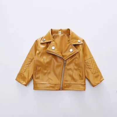 Jacket Girls Leather Coat Boys Faux Kids Cool Baby Biker Zip Up Outwear Jeckets • £24.99