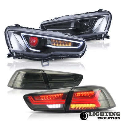 $531.99 • Buy LED Demon Eyes Headlights +Smoke Tail Lights For 2008-2017 Mitsubishi Lancer EVO