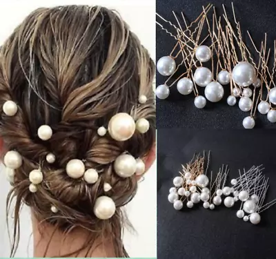 18pcs Wedding Party Hair Pins Bridesmaid Diamante Pearl Bridal Clips Grip New  • £4.59