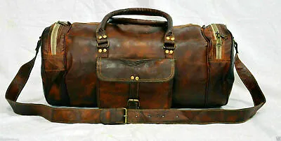$65.01 • Buy Men's 30  Genuine Vintage Leather Brown Luggage Weekend Duffel Gym Travel Bag