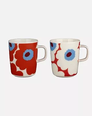 Marimekko Mugs Unikko Oiva Orange/Blue 2-Set Stoneware Poppy Iconic Design... • $62