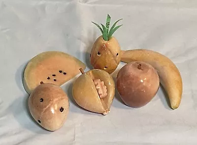 6 Vintage Mid Century Alabaster Onyx Stone Carved Fruit Vegetable • $34.99