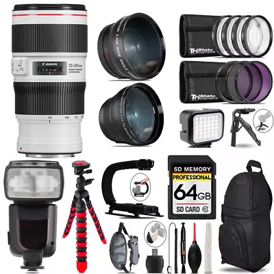 Canon EF 70-200mm IS II USM Lens + Pro Flash + LED Light + Tripod - 64GB Kit • $1193.99