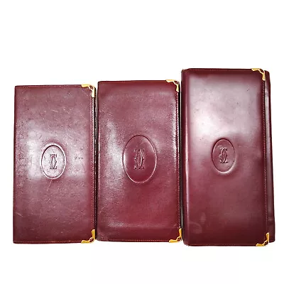 Cartier Long Wallet 3 Pieces Set   Leather Bordeaux Leather 1182111 • $0.99