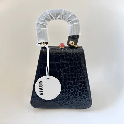 $220 • Buy STAUD Kenny Croc-Embossed Leather Top Handle Bag Black NWT MSRP $325