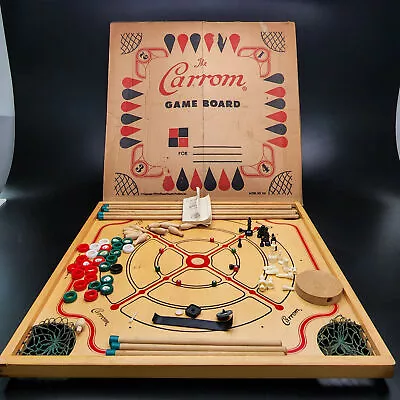 Vintage 1970 Carrom Game Board & Pieces Original Box #108 Some Missing 🎲👪 • $89.95
