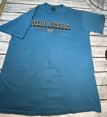 Vintage Harley Davidson Motorcycles Mens XL T-shirt USA 1995 Teal Manassas VA • $26