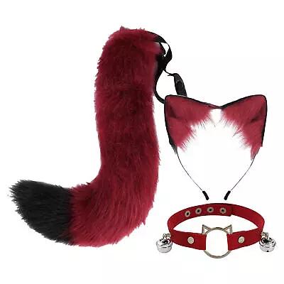 Womens Cosplay Faux Fur Fox Wolf Ears Headband And Furry Long Tail Girl Costume • $38.17