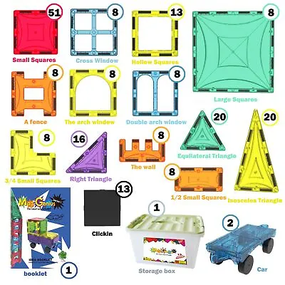 199 PC Magnetic Building Tiles Magna Construction Blocks Puzzle 3D Cars Train • $78.99