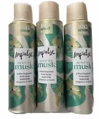 3 X Impulse Hint Of Musk Fragrance Body Spray Big Cans 150ml Each • £11