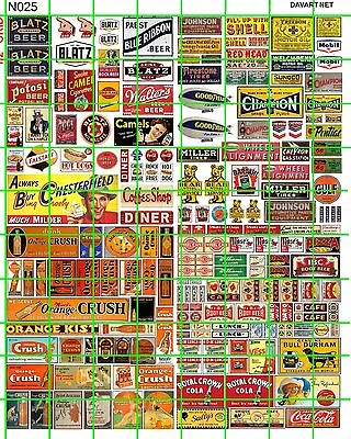 N025 Dave's Decals N Scale Beer Gas & Oil Soda Cola Assorted Store Signs Mixture • $8.59