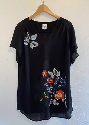 Cabi #5020 Fiore Top Women's Sheer Black With Flower Print Size Large • $17